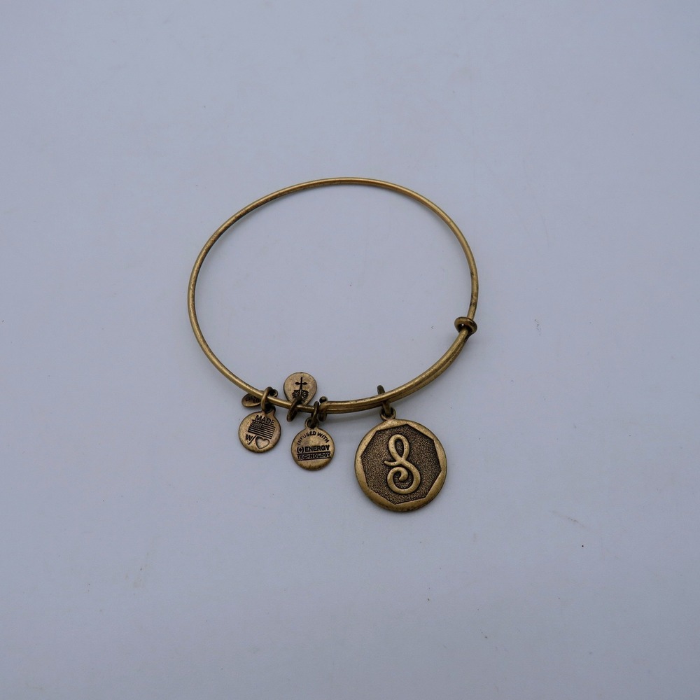 Alex and Ani‎ Initial S Charm Bangle Bracelet Russian Gold Finish Expandable